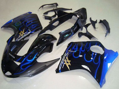 Best 1996-2007 Honda CBR1100XX Blackbird Abs Motorcycle Fairings - Glossy Black Blue Flame UK