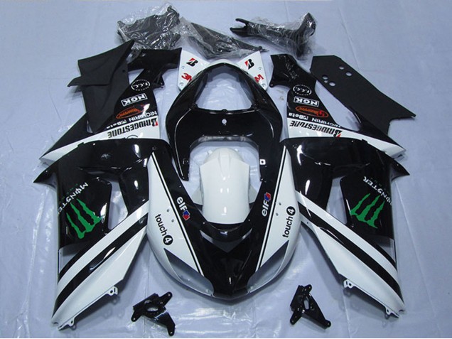 2006-2007 Kawasaki ZX10R Motorcycle Fairings - White Glossy Black Green Elf Touch4 Monster UK