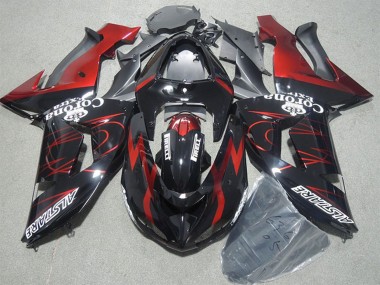 Best 2006-2007 Kawasaki ZX10R Motorcycle Fairings - Glossy Black Red Flame Alstare Corona Extra UK