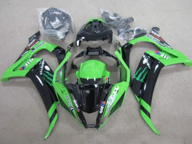 Best 2011-2015 Kawasaki ZX10R Motorcycle Fairings - Green Glossy Black Green Elf Touch4 Monster UK