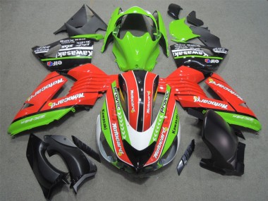 Best 2006-2011 Kawasaki ZX14R ZZR1400 Motorcycle Fairings - Green Red White Black Elf Motocard UK