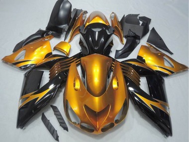 Best 2006-2011 Kawasaki ZX14R ZZR1400 Motorcycle Fairing - Gold Glossy Black UK