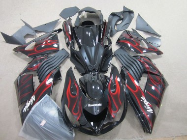 Best 2006-2011 Kawasaki ZX14R ZZR1400 Motorcycle Fairing - Glossy Black Red Flame UK