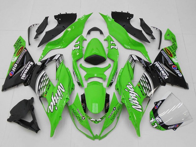 2013-2018 Kawasaki ZX6R Motorcycle Fairings - Green White Silver Black Elf Touch4 Bridgestone 11 UK