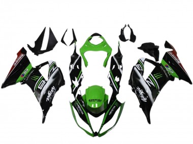 Best 2013-2018 Kawasaki ZX6R Motorcycle Fairings - Green Black White Elf Monster UK