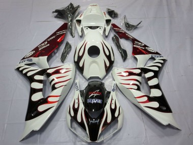 Best 2006-2007 Honda CBR1000RR Motorcycle Fairings - White Red Glossy Black Flame UK