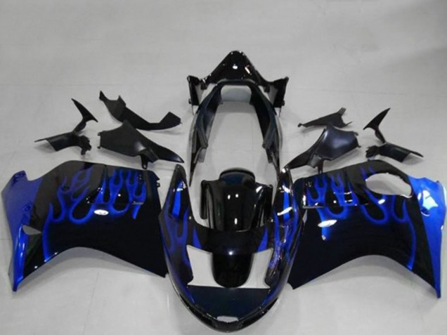 1996-2007 Honda CBR1100XX Blackbird Motorcycle Fairings - Glossy Black Blue Flame UK