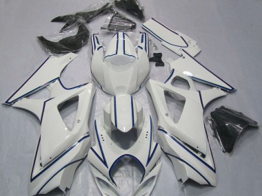 Best 2007-2008 Suzuki GSXR 1000 Motorcycle Fairings - Glossy White Blue Pinstripe UK