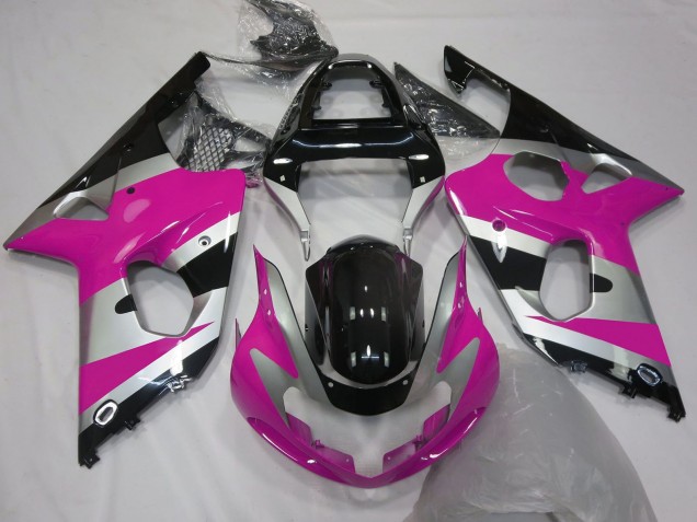2000-2002 Suzuki GSXR 1000 Motorcycle Fairings - Pink Silver Glossy Black OEM Style UK