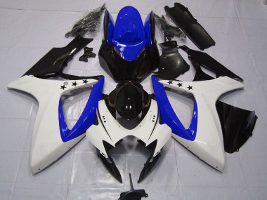 Best 2006-2007 Suzuki GSXR 600 / GSXR 750 Motorcycle Fairings - White Blue Glossy Black Star UK