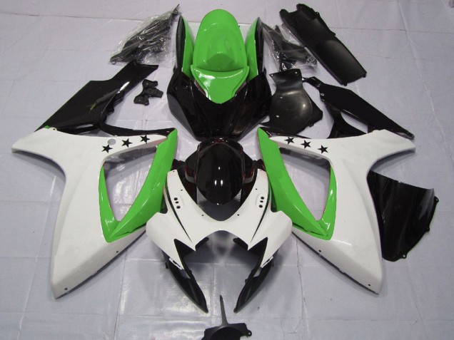 2006-2007 Suzuki GSXR 600 / GSXR 750 Motorcycle Fairings - Green White Glossy Black Star UK