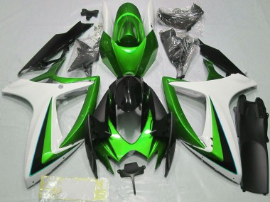 Best 2006-2007 Suzuki GSXR 600 / GSXR 750 Motorcycle Fairings - Green White Glossy Black UK