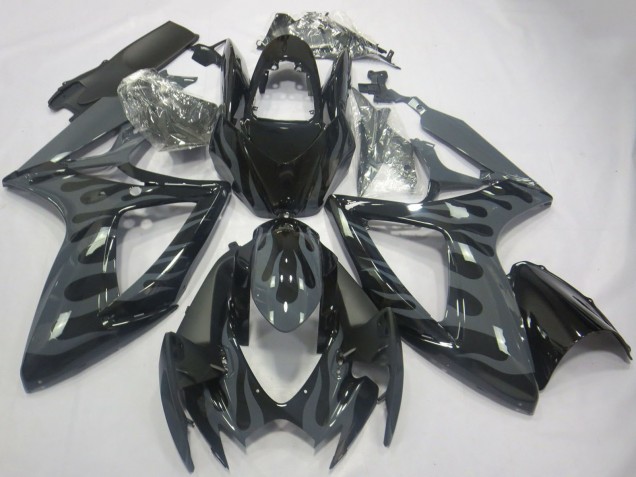 2006-2007 Suzuki GSXR 600 / GSXR 750 Motorcycle Fairings - Grey Black Flame UK