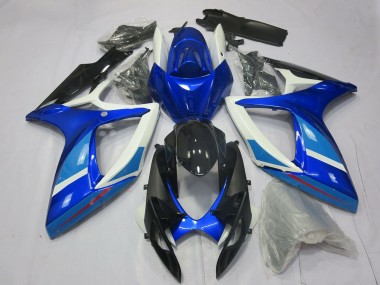 Best 2006-2007 Suzuki GSXR 600 / GSXR 750 Motorcycle Fairing - White Blue Glossy Black UK