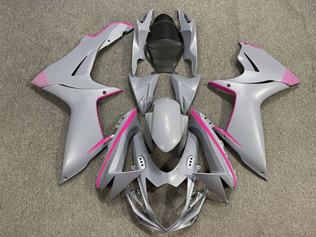 2011-2024 Suzuki GSXR 600 / GSXR 750 Motorcycle Fairings - Matte Nardo Grey Pink Accents UK