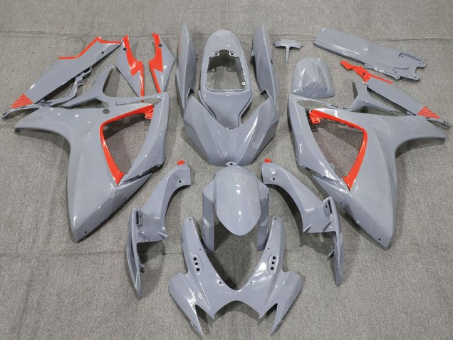 2006-2007 Suzuki GSXR 600 / GSXR 750 Motorcycle Fairings - Nardo Grey and Red Trim UK