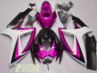 Best 2006-2007 Suzuki GSXR 600 / GSXR 750 Motorcycle Fairings - White Pink Glossy Black UK