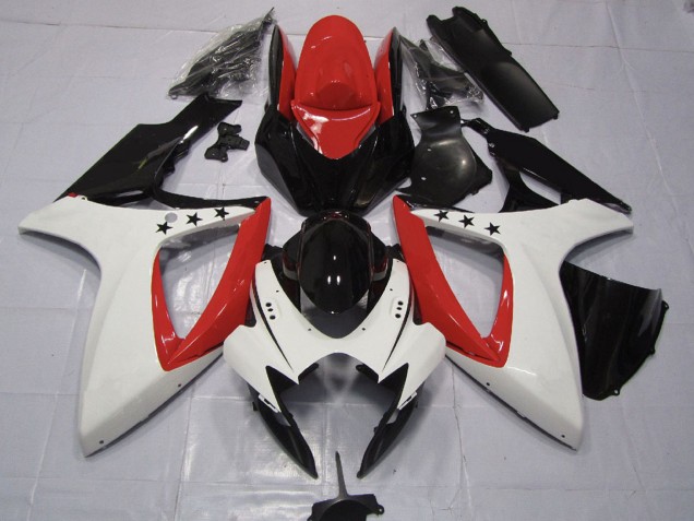 2006-2007 Suzuki GSXR 600 / GSXR 750 Motorcycle Fairings - Red White Glossy Black UK