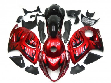 Best 2008-2020 Suzuki GSXR 1300 Motorcycle Fairings - Red with Black Flame UK