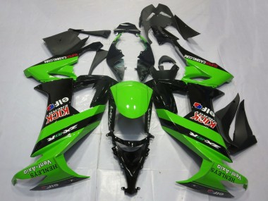 Best 2008-2010 Kawasaki ZX10R Motorcycle Fairings - Green Black Red Kick Elf Henleys Vent-Axia UK