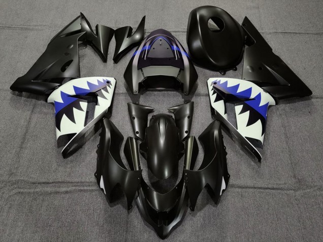 2004-2005 Kawasaki ZX10R Motorcycle Fairings - Matte Black and Dark Blue Shark UK