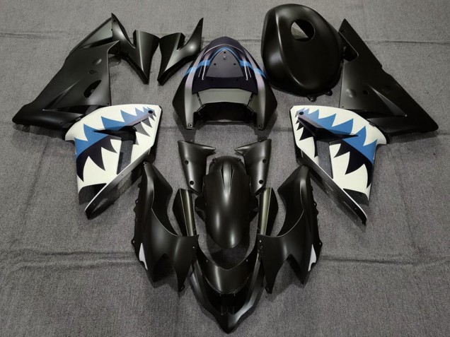 2004-2005 Kawasaki ZX10R Motorcycle Fairings - Matte Black and Light Blue Shark UK