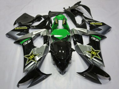 Best 2008-2010 Kawasaki ZX10R Motorcycle Fairings - Grey Green Black Rockstar UK