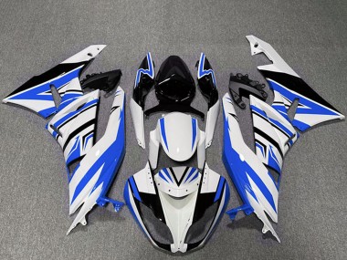 Best 2009-2012 Kawasaki ZX6R Motorcycle Fairings - White Blue Black Zag UK
