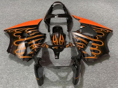 Best 2000-2002 Kawasaki ZX6R Motorcycle Fairings - Glossy Black Orange Flame UK