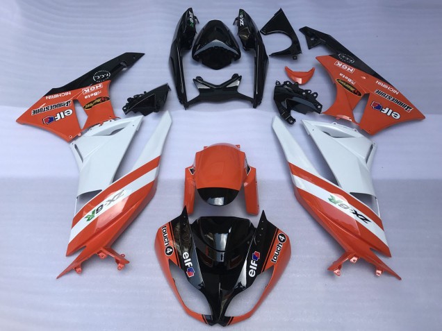 2009-2012 Kawasaki ZX6R Motorcycle Fairings - Orange White Glossy Black Elf Touch4 Bridgestone UK