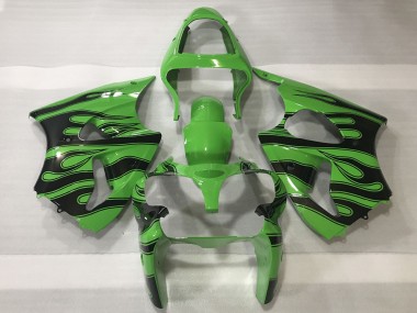 Best 2000-2002 Kawasaki ZX6R Motorcycle Fairings - Green Black Flame UK