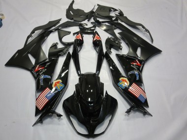 Best 2009-2012 Kawasaki ZX6R Motorcycle Fairings - Glossy Black Matte Black American Flag UK