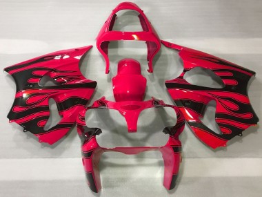 Best 2000-2002 Kawasaki ZX6R Motorcycle Fairings - Red Black Flame UK