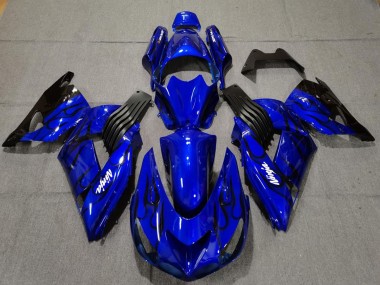 Best 2006-2011 Kawasaki ZX14R Motorcycle Fairings - Blue Black Flame UK
