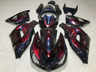 Best 2006-2011 Kawasaki ZX14R Motorcycle Fairings - Chameleon Blue Black Red Flame UK