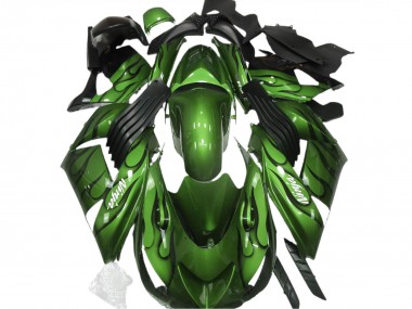 Best 2006-2011 Kawasaki ZX14R Motorcycle Fairings - Green Black Flame UK