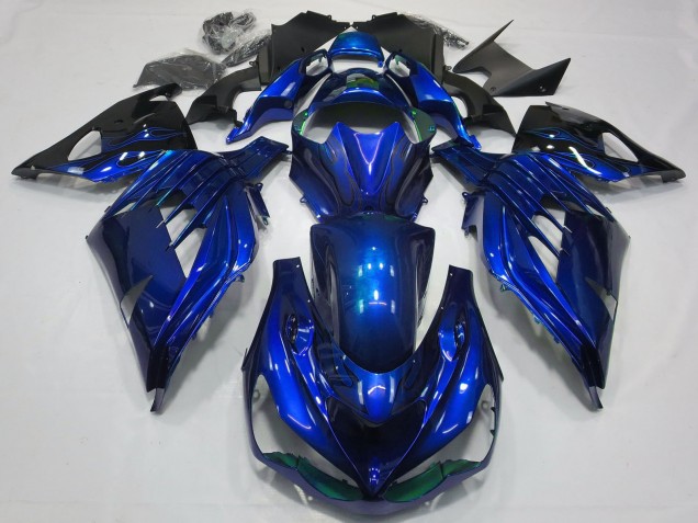 2012-2024 Kawasaki ZX14R Motorcycle Fairings - Blue Glossy Black UK