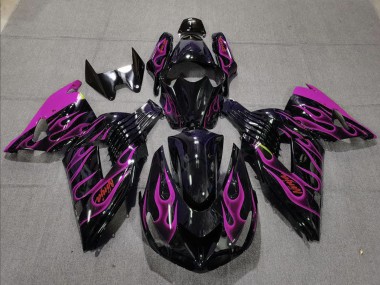 Best 2006-2011 Kawasaki ZX14R Motorcycle Fairing - Glossy Black Purple Flame UK