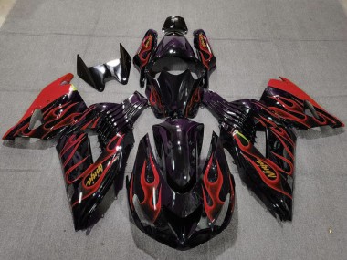 Best 2006-2011 Kawasaki ZX14R Motorcycle Fairings - Glossy Black Red Flame Gold Ninja UK
