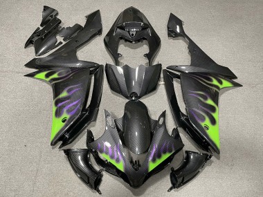 Best 2007-2008 Yamaha R1 Motorcycle Fairings - Carbon Fiber Green Purple Flame UK