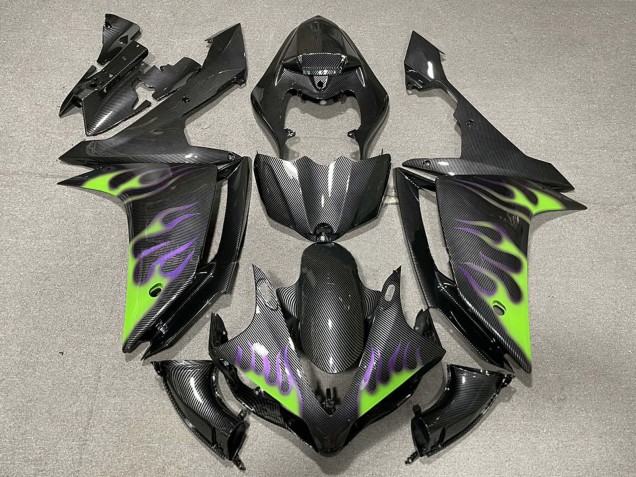 2007-2008 Yamaha R1 Motorcycle Fairings - Carbon Fiber Green Purple Flame UK