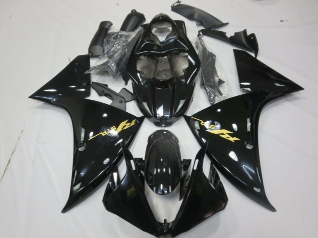 2009-2011 Yamaha R1 Motorcycle Fairings - Glossy Black Gold Decal UK