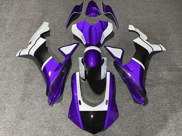 2015-2019 Yamaha R1 Motorcycle Fairings - White Purple Carbon Fiber Accents UK