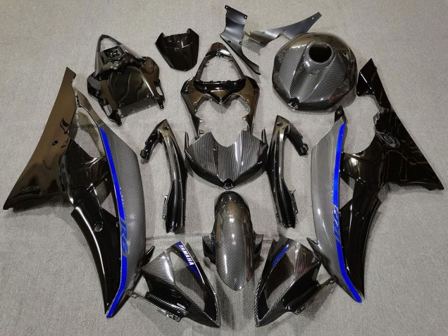 2008-2016 Yamaha R6 Motorcycle Fairings - Glossy Black Carbon Fiber Style Blue UK