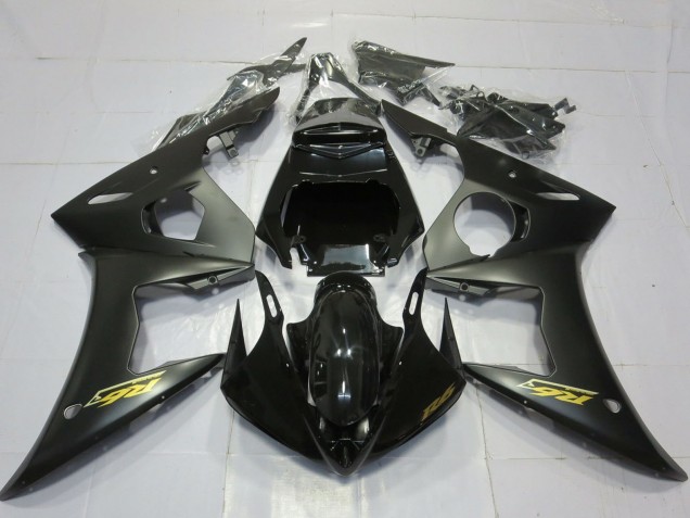2003-2004 Yamaha R6 Motorcycle Fairings - Glossy Black Matte Black Gold Decals UK