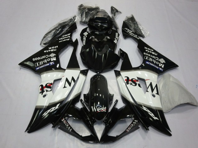 2008-2016 Yamaha R6 Motorcycle Fairings - Glossy Black White West Michelin UK