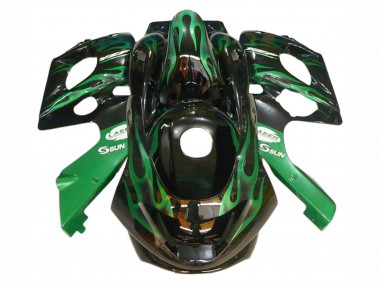 Best 1996-2007 Yamaha YZF600R Thundercat Motorcycle Fairings - Black with Dark Green Flame UK