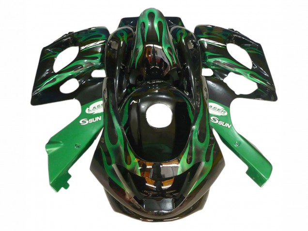 1996-2007 Yamaha YZF600R Thundercat Motorcycle Fairings - Black with Dark Green Flame UK