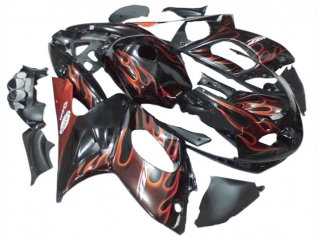 1996-2007 Yamaha YZF600R Thundercat Motorcycle Fairings - Black with Dark Orange Flame UK