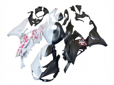 Best 2023-2025 Kawasaki ZX6R Motorcycle Fairings - Black White with Flower UK